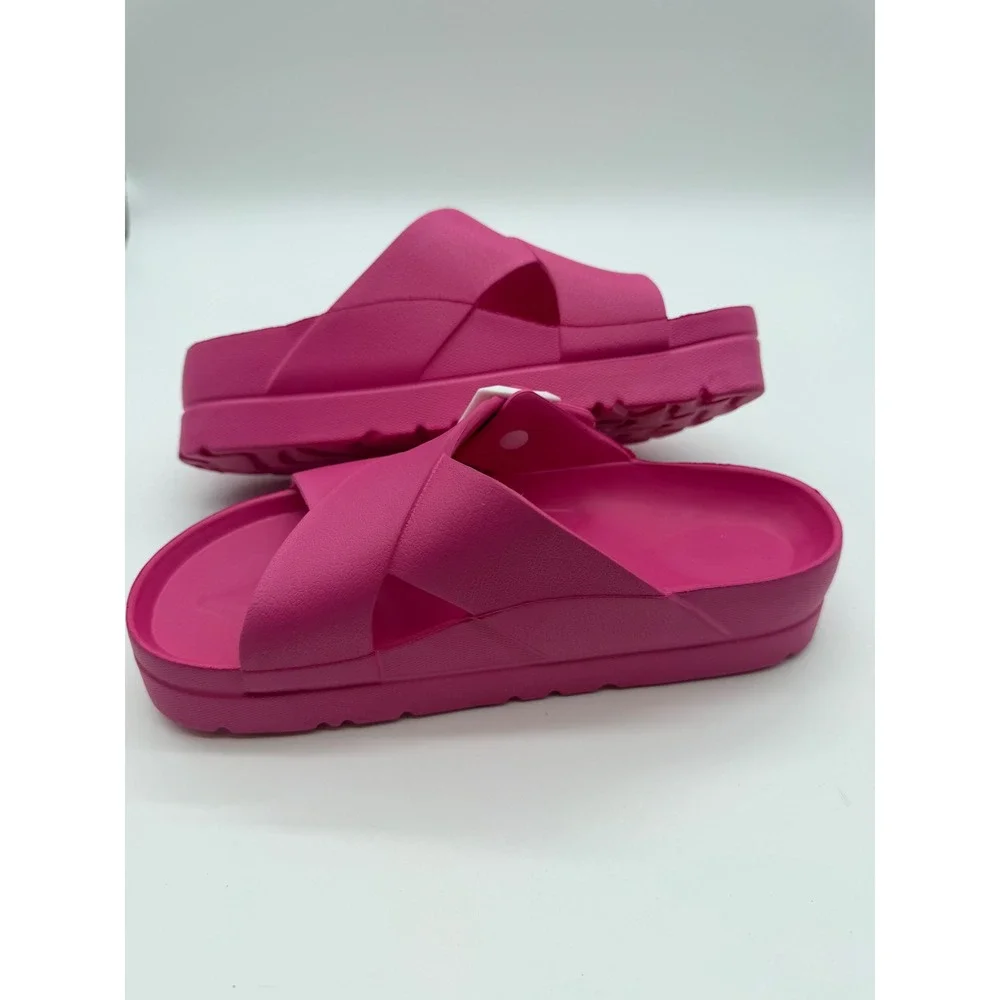 Hot Pink Platform Slide Sandals Buckle EVA Molded Shoes Womens Size 6